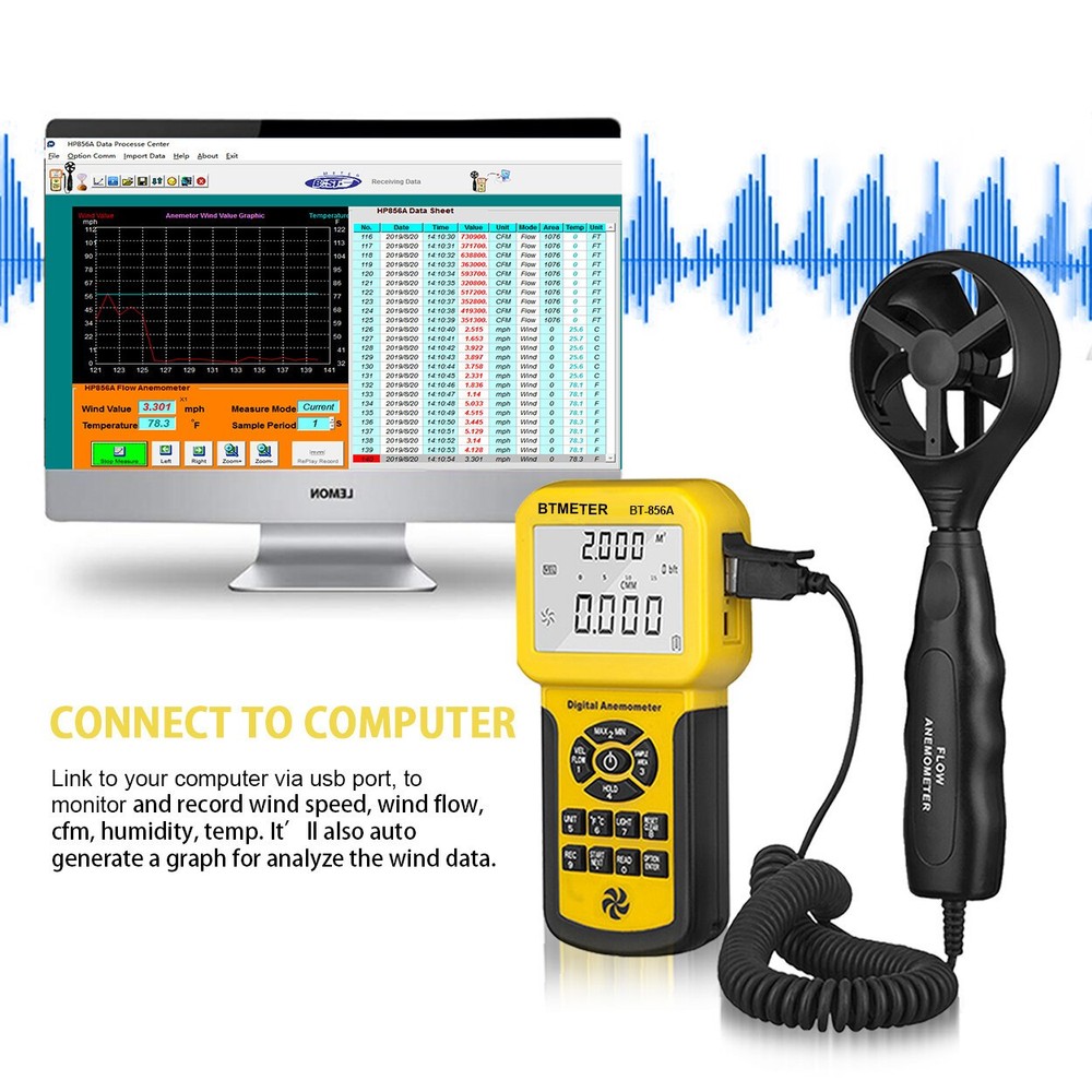 Pro HVAC CFM Digital Anemometer Wind Speed Meter Air Flow Velometer Temp Tester