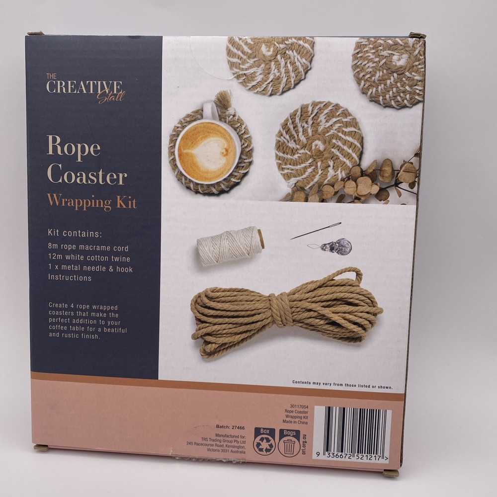 Rope Coaster Wrapping Kit, Craft Makes 4 Rope Coasters, Beachy, Hamptons Decor