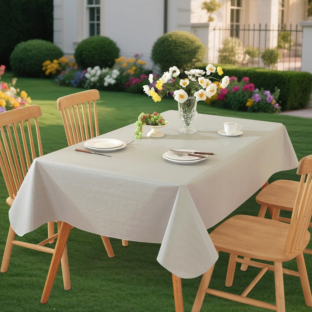 Rectangle Table Cloth, Waterproof Vinyl Tablecloth with Flannel Backing, Wipe...