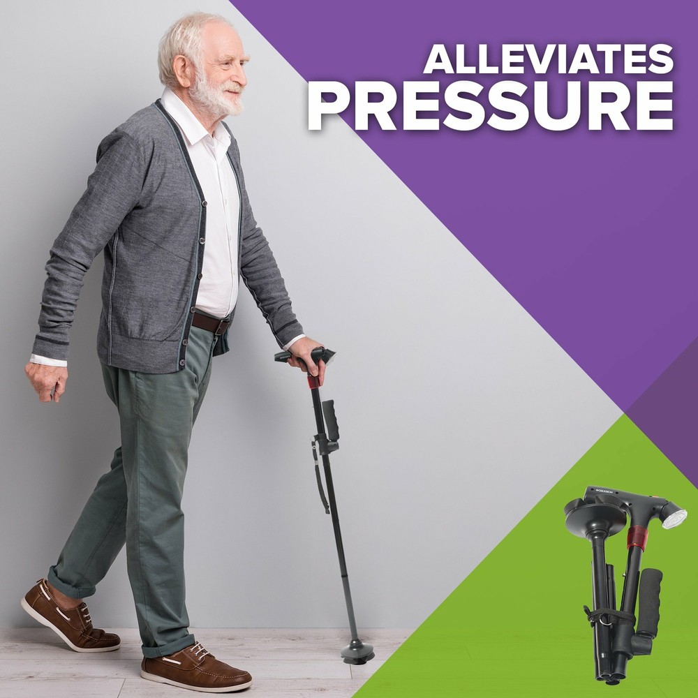 NEW Lightweight Folding Cane with LED Flashlight Flexible Cane Tip, EXTRA Handle