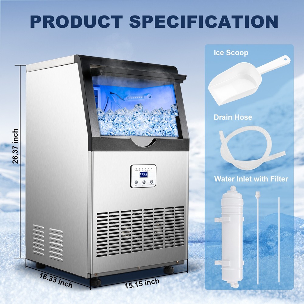 110lbs Commercial Ice Maker Built-in Cube Machine Bar Restaurant New