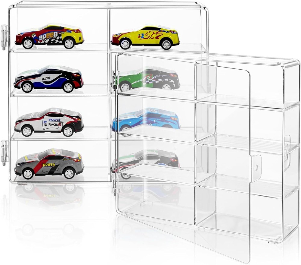 2Pack 1/64 Diecast 8 Car Display Case With Locking Latch Stackable Organizer Box