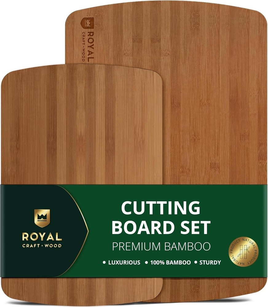 Bamboo Cutting Board Set - 2-Piece Lightweight Kitchen Prep Boards