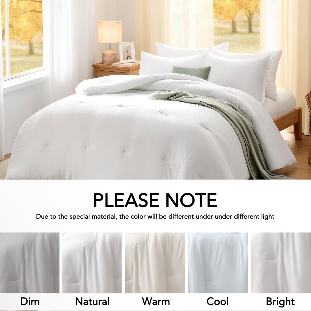 Queen Comforter Sets White,3PCS Soft Lightweight Breathable Bedding Comforter...