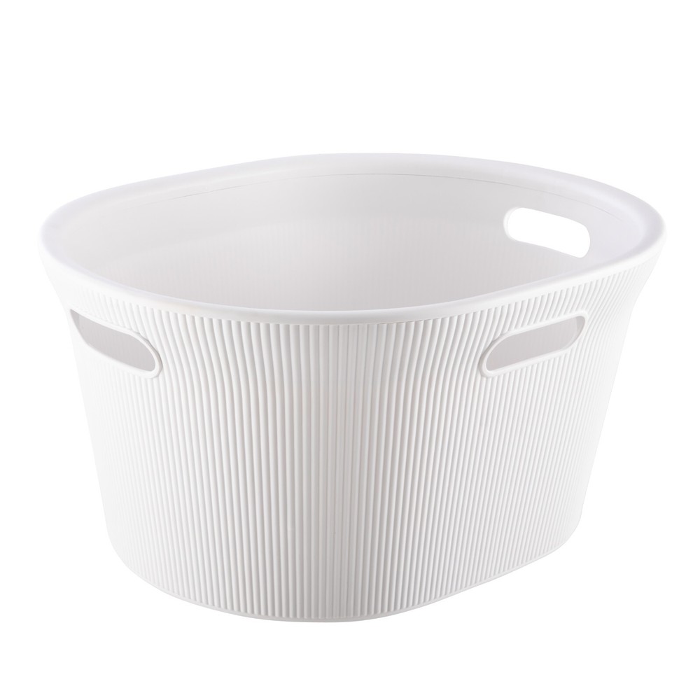 Decorative Plastic Laundry Baskets 35 Liter, White (2 Pack) with Cut-Out Handle