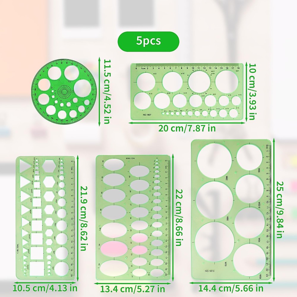 5 Pieces Circle Template - Plastic Circle and Oval Measuring Templates Circle...