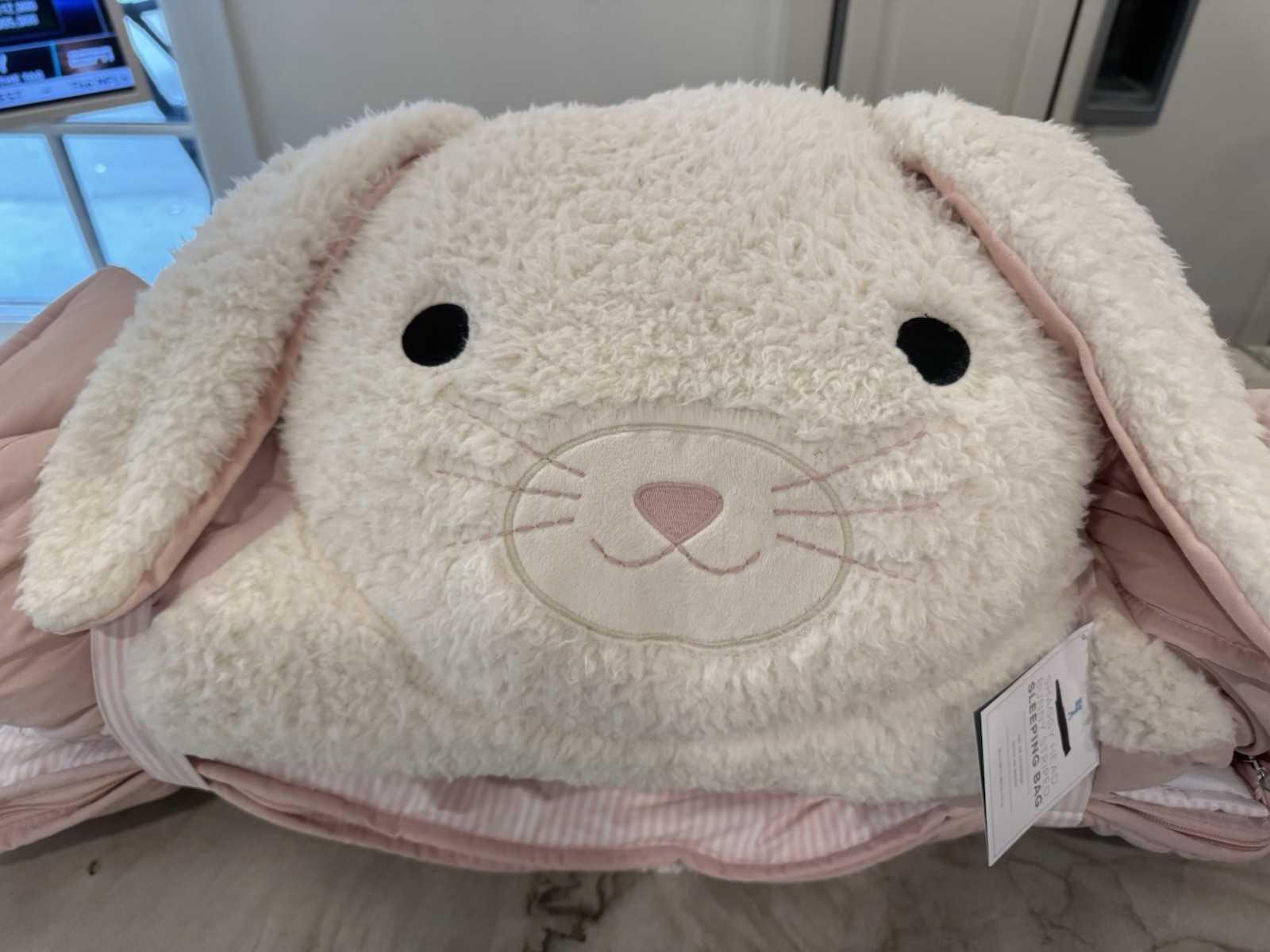 Pottery Barn Kids Striped Shaggy Head Critter Sleeping Bag Bunny Pink Mono JETT