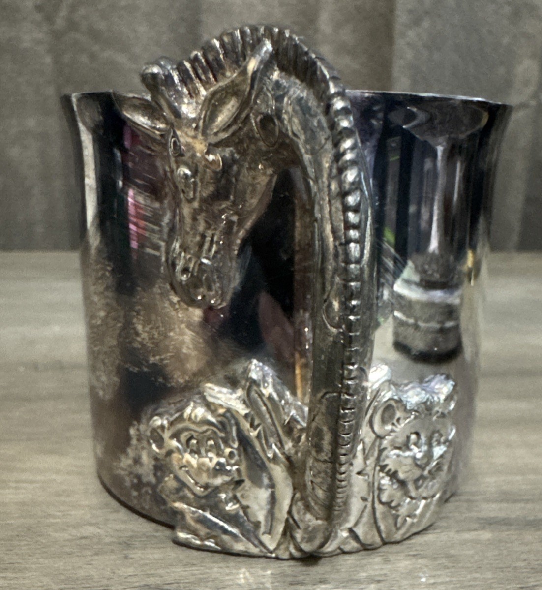 Antique Reed & Barton Vintage Silver Plated Baby Cup Giraffe/Lion/Monkey