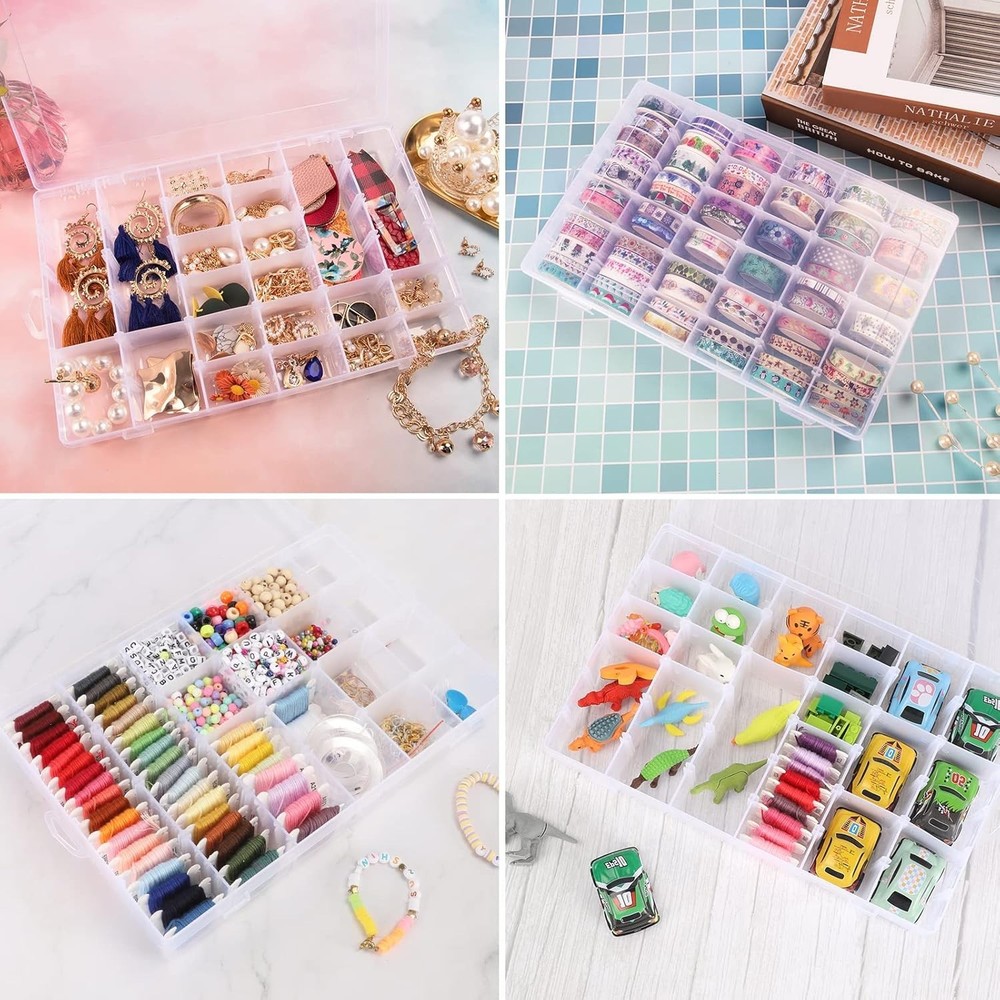 Clear Plastic 36-Compartment Bead Organizer, 2 Pack with Snap Closure & Labels