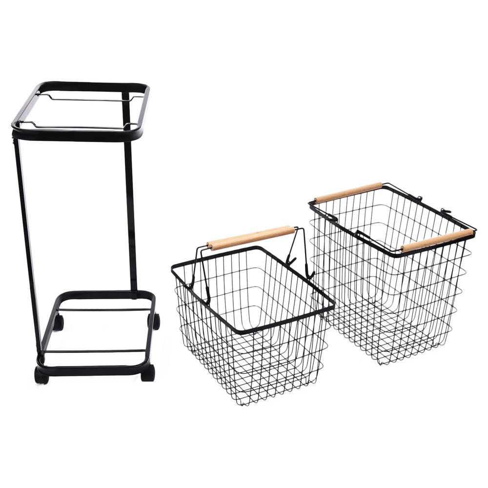 Black Metal Laundry Basket With Wheels 2-tier Laundry Basket Rectangular Iron