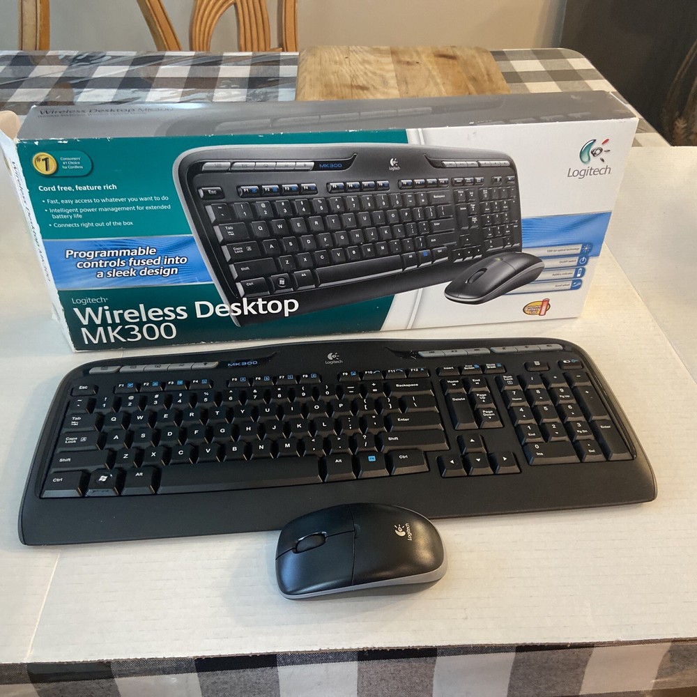Logitech MK300 Wireless Desktop Keyboard Mouse Receiver Tested Working/ Computer