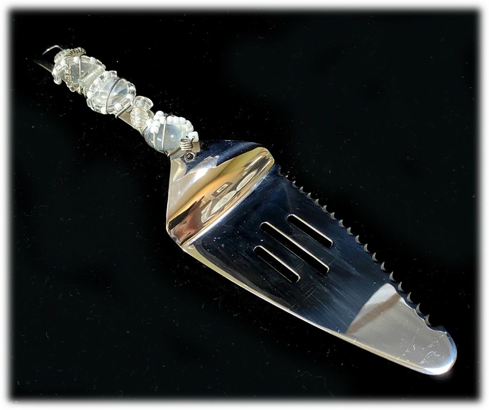 Fancy Farberware Stainless Steel Serving Cake Server Bridal Beaded Handle OOAK