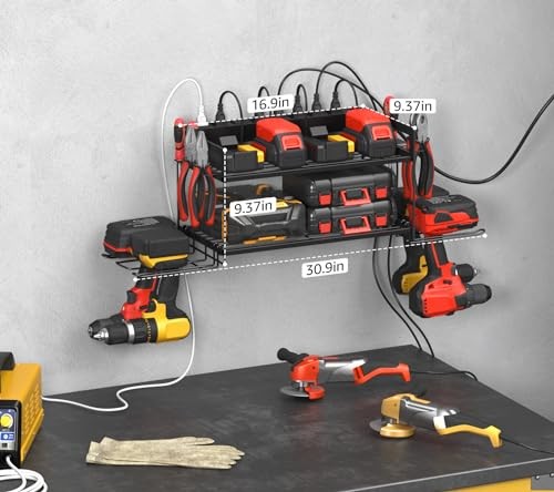 Garage Tools Storage with Charging Station. Power Tool Battery Small 2 Layer