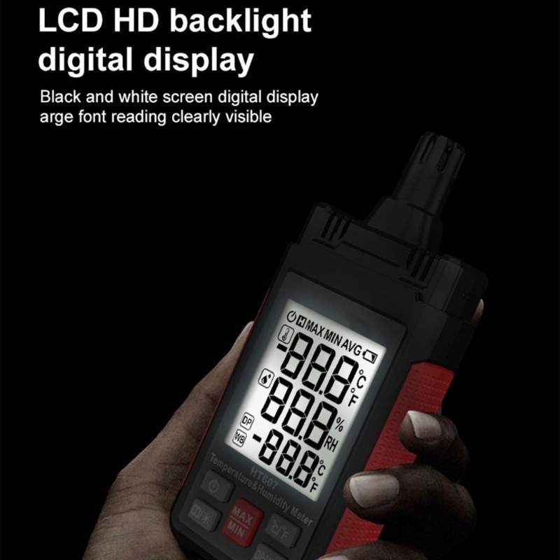 Digital Temperature Humidity Meter with Dew Point Wet Bulb LCD Backlight
