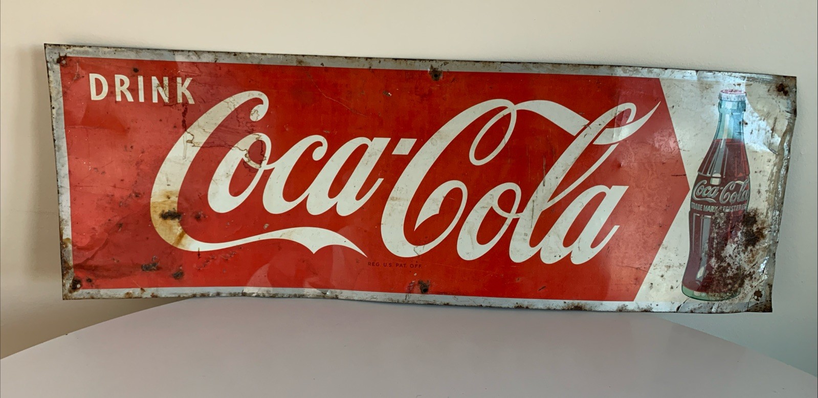 Original Mid Century Vintage Coca Cola Metal Sign Coke Advertising 33.5” X 11.5”