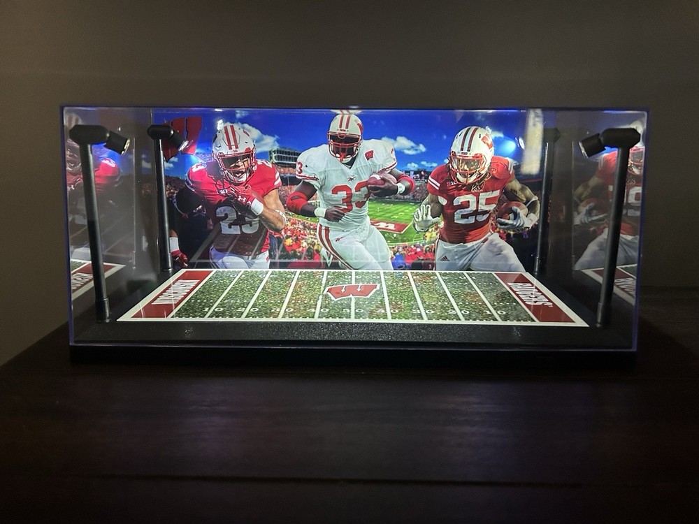 Wisconsin Badger Custom 2 Mini Helmet display case with LED lights -Runningbacks
