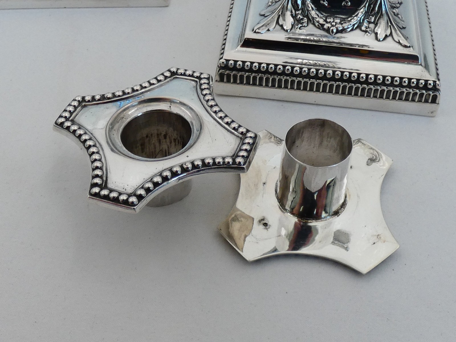 Pair of Antique Germany Silver Friedlander Column Candlesticks RB-13