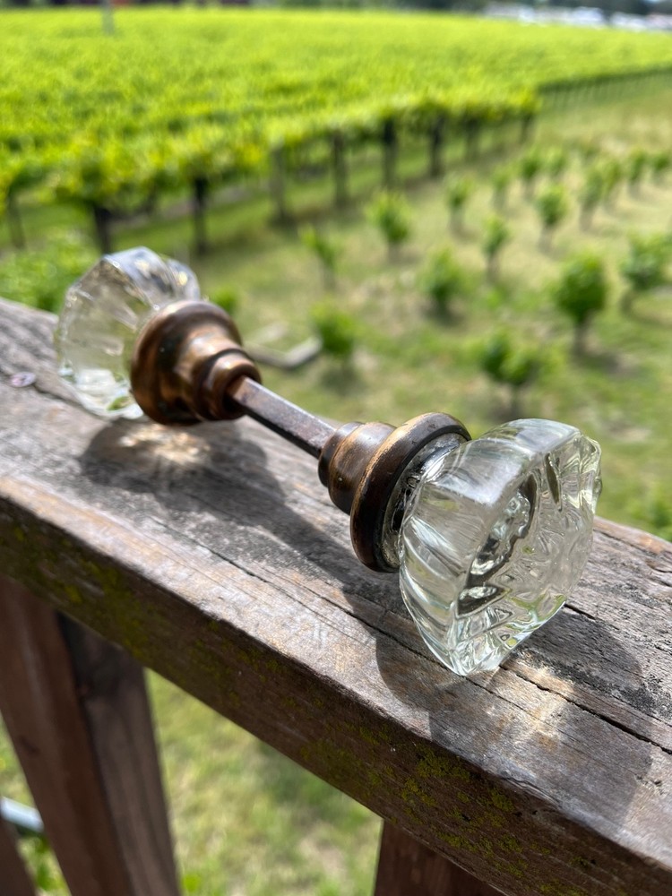 Pair Victorian 12 Point Crystal Glass Door Knobs