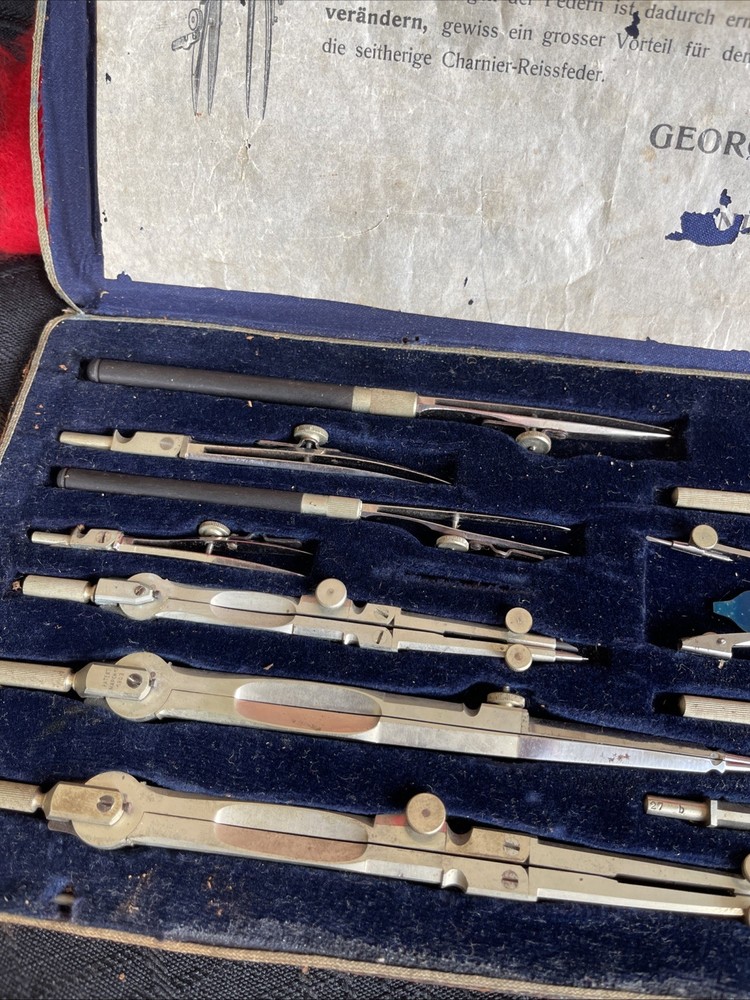 German Precision Drafting Drawing Set in Case 12 Piece - Schenner - Rare
