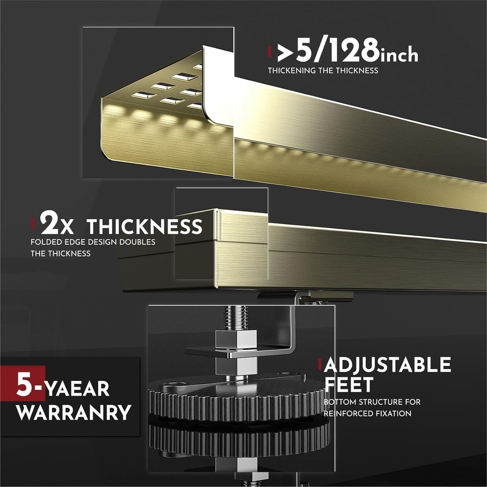 24" Linear Shower Drain, Gold Rectangular Floor Drain with accessories