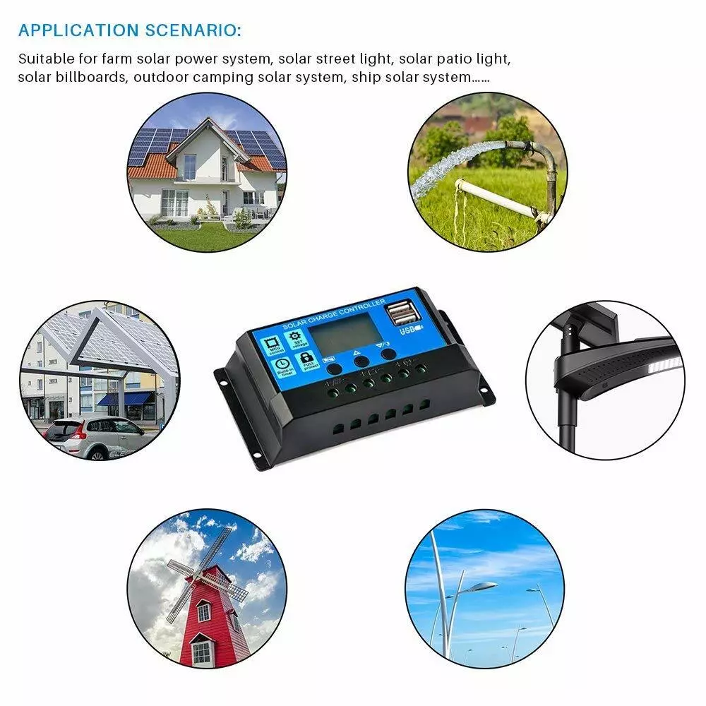 10A/20A/30A/40A/50A/60A PV Solar Charge Controller USB & LCD Display Regulator