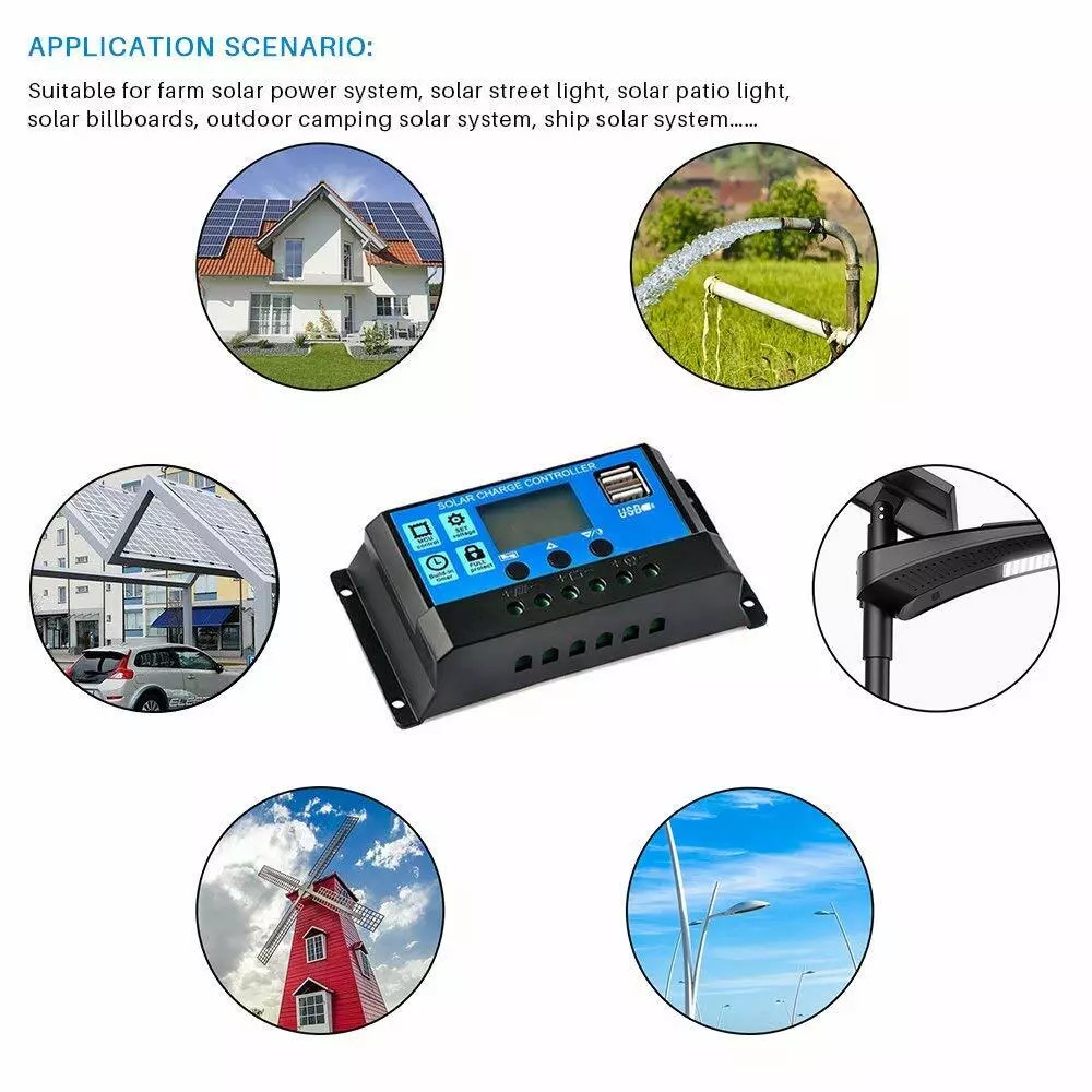10A 20A 30A 40A50A 60A PV Solar Charge Controller USB With LCD Display Regulator