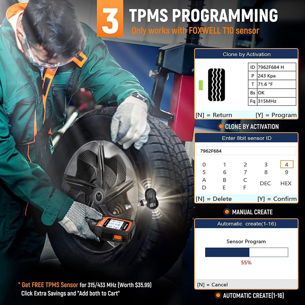 FOXWELL T1000 TPMS Programmer Tire Pressure Sensor Activation Relearn Tester
