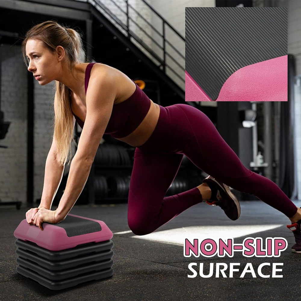 Step Aerobic Platform, Exercise Step with 5 Levels Adjustable Height, 4 Stackabl