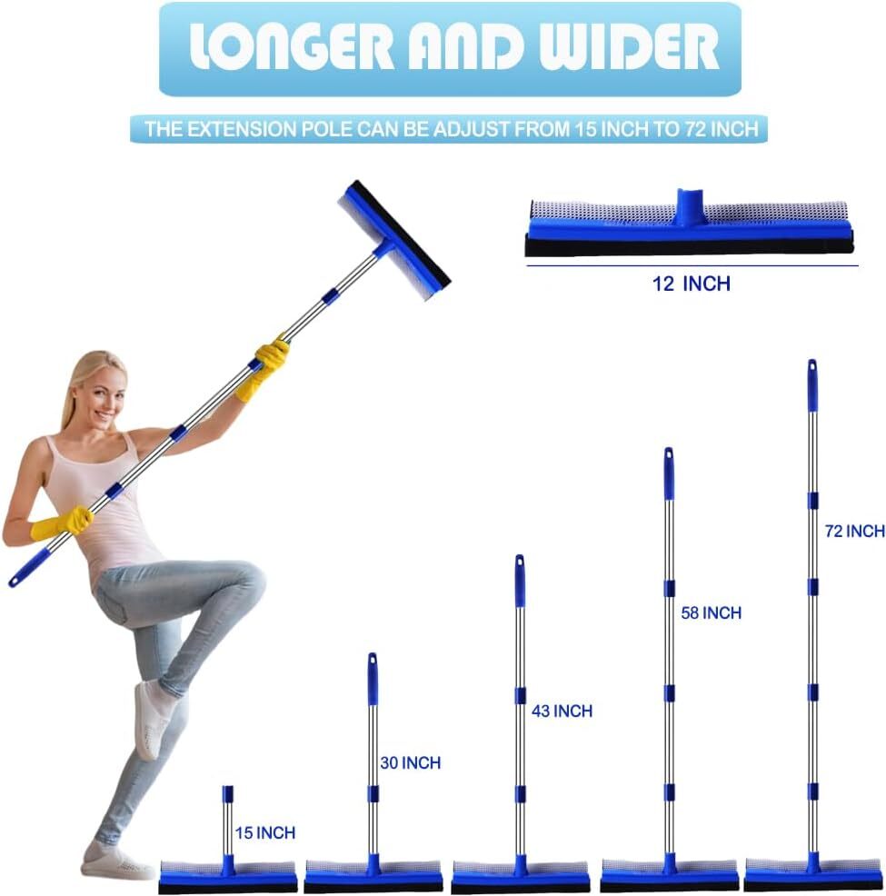 72 Window Squeegee for Window Cleaning - Long Handle Window Cleaner Tool with R