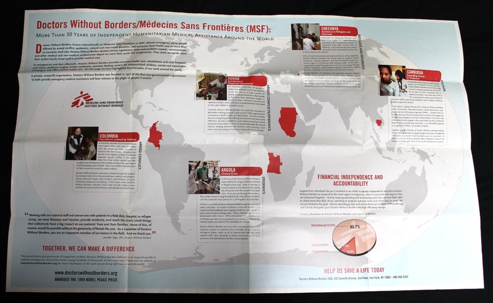 MEDECINS SANS FRONTIERES DOCTORS WITHOUT BORDERS WORLD MAP 2001
