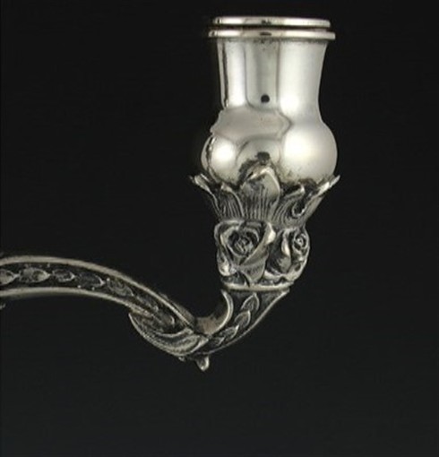 Pair 1930s German Silver Rose Design Candlesticks