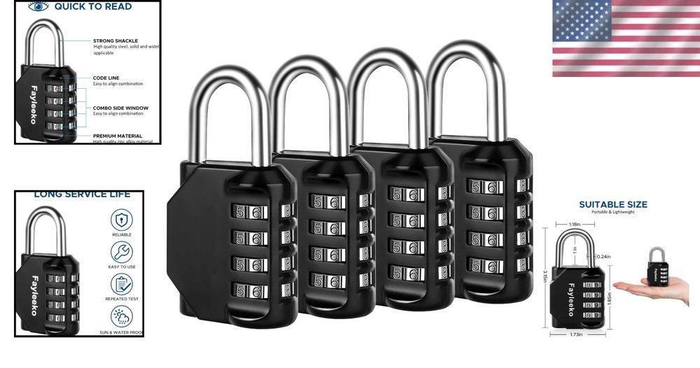 4 Digit Combination Locks - School Gym Locker, Toolbox, Case