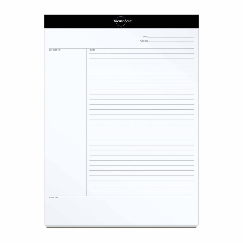 50 Count White FocusNotes Writing Pads Cornell Note Taking System 8.5x11