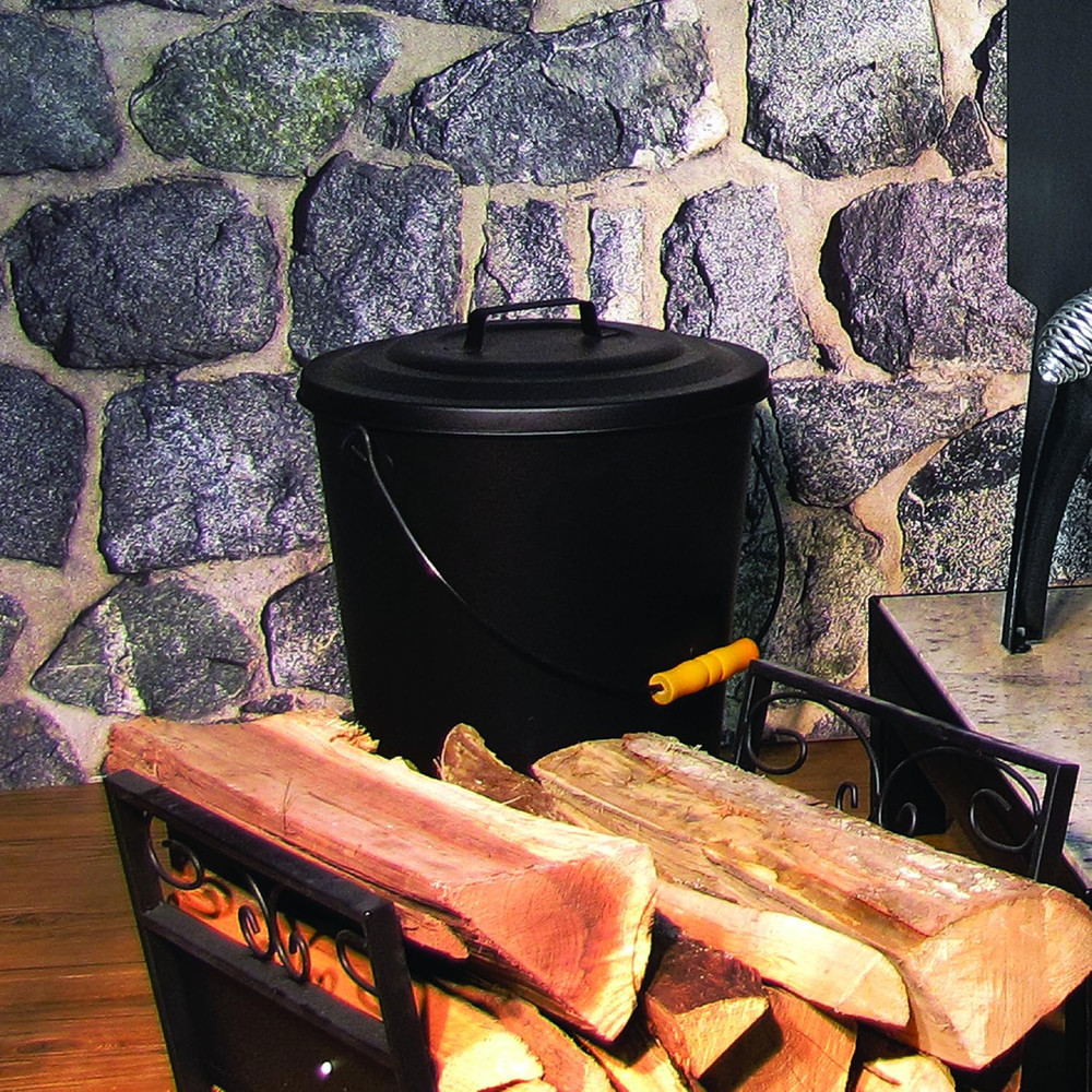 Fireplace Ash Bucket with Lid,Black