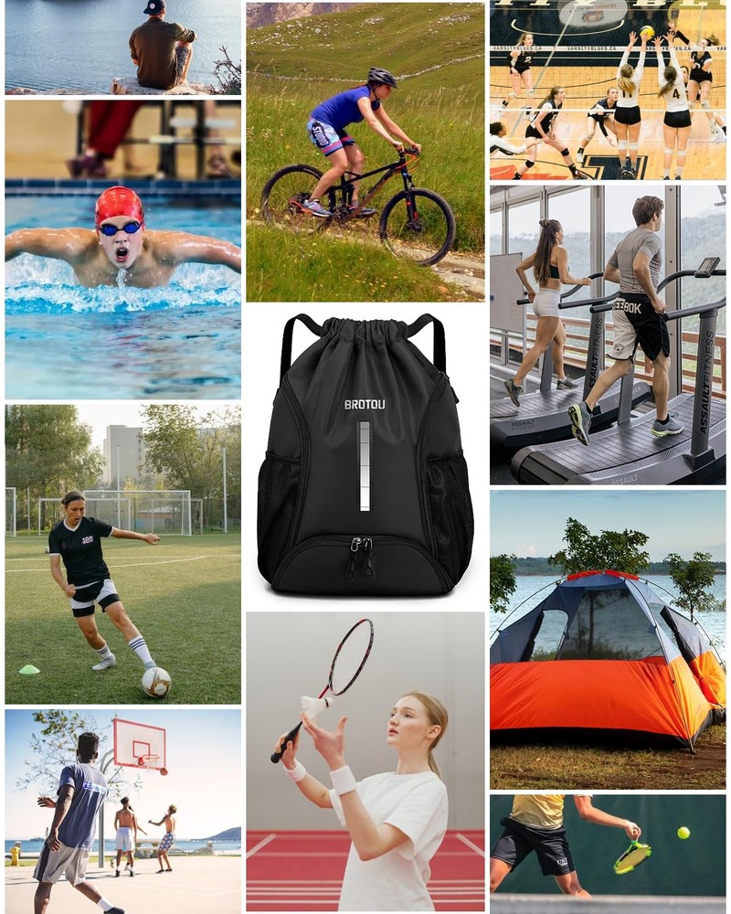 Soccer Drawstring Backpack with Ball and Shoe Compartment