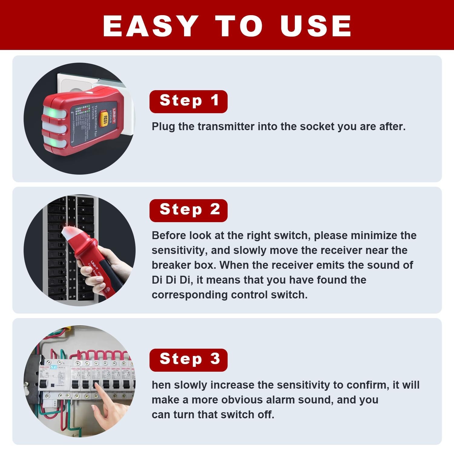 UNI-T UT25A Digital Circuit Breaker Finder with GFCI Outlet Socket Tester LED
