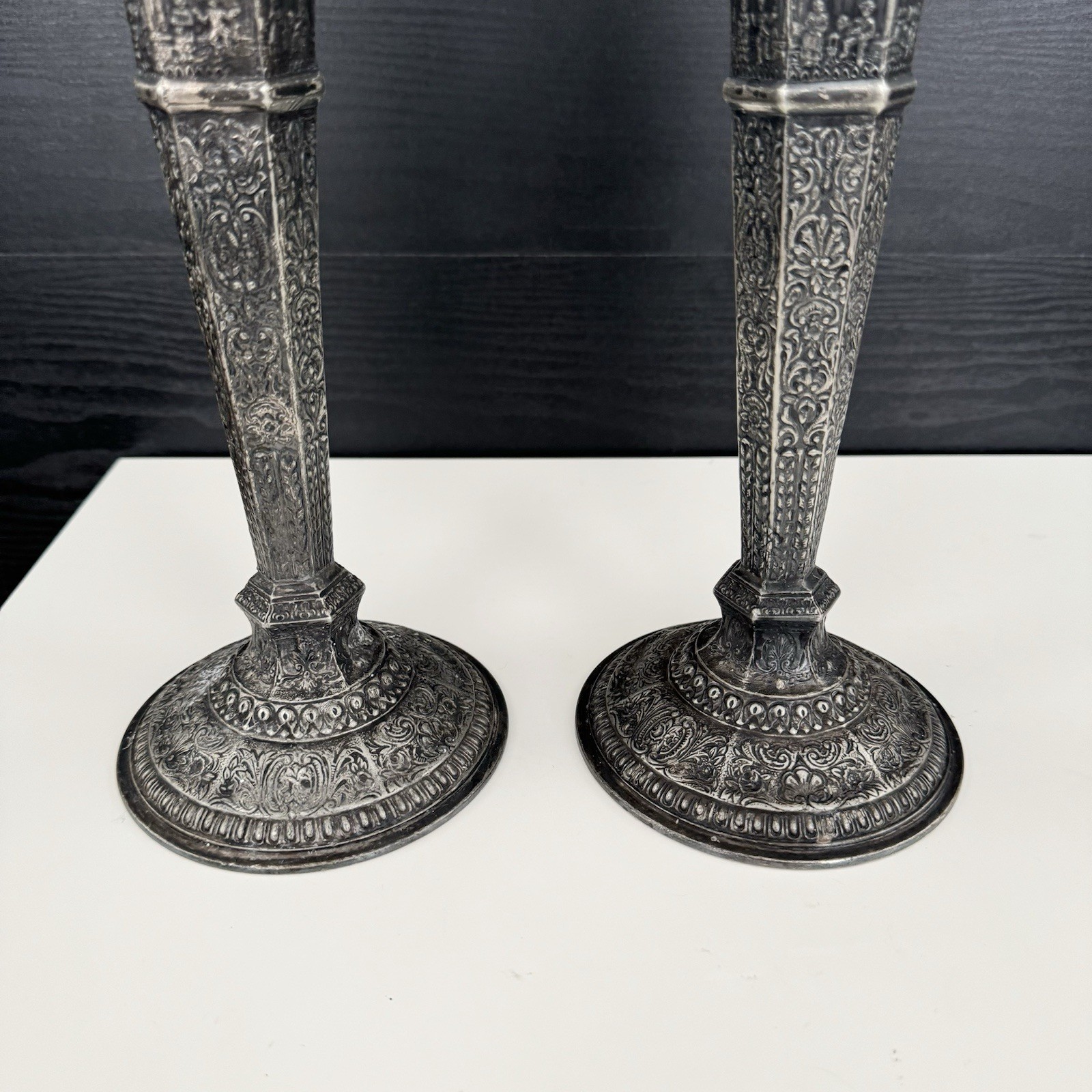 Vintage Ornate 12" Stamped DERBY S P Co Silverplate Candlestick Holders #2547