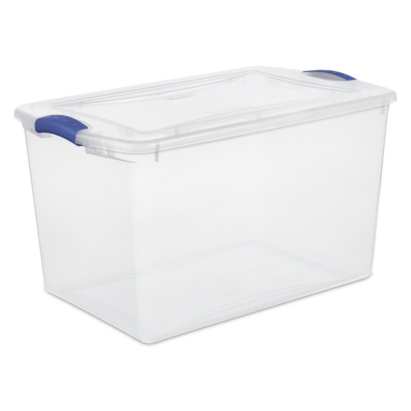 Clear Storage Bin W/ Lid Stackable Plastic Container 66Qt Organizing Closets New