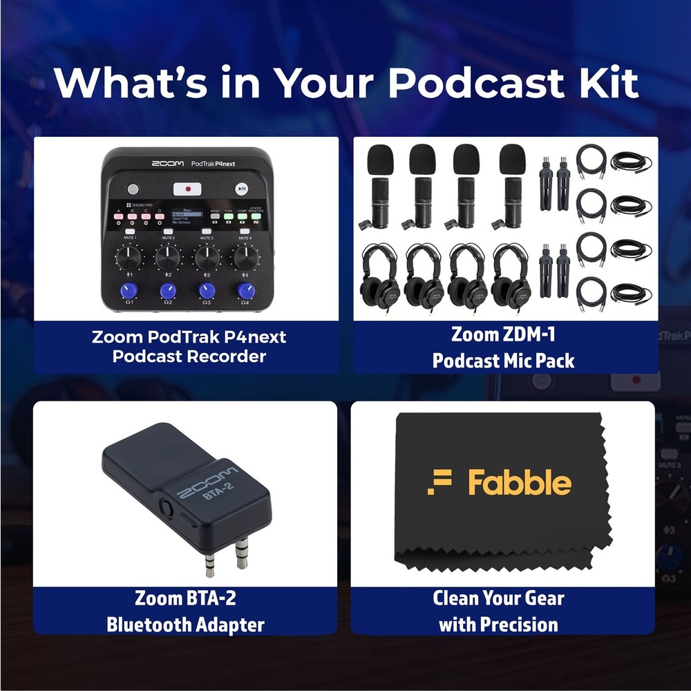 Zoom PodTrak P4next Portable Multitrack Podcast Recorder Bundle
