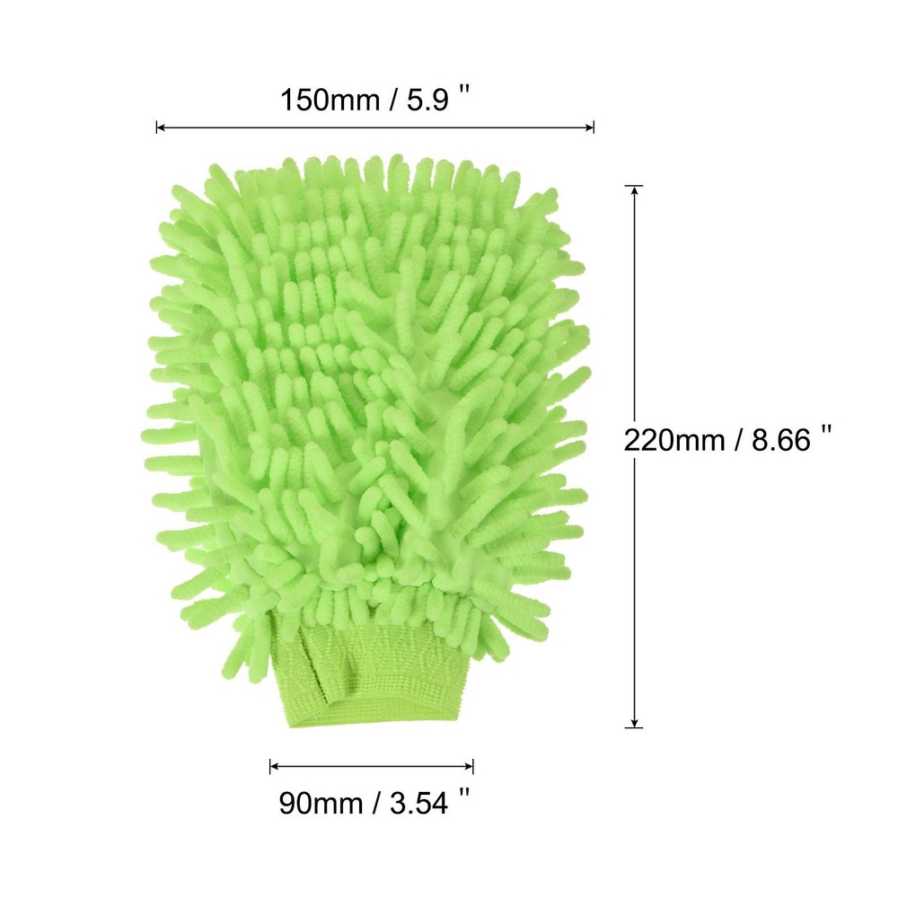 2Pcs Microfiber Chenille Dusting Wash Mitten Set for Cleaning, Light Green