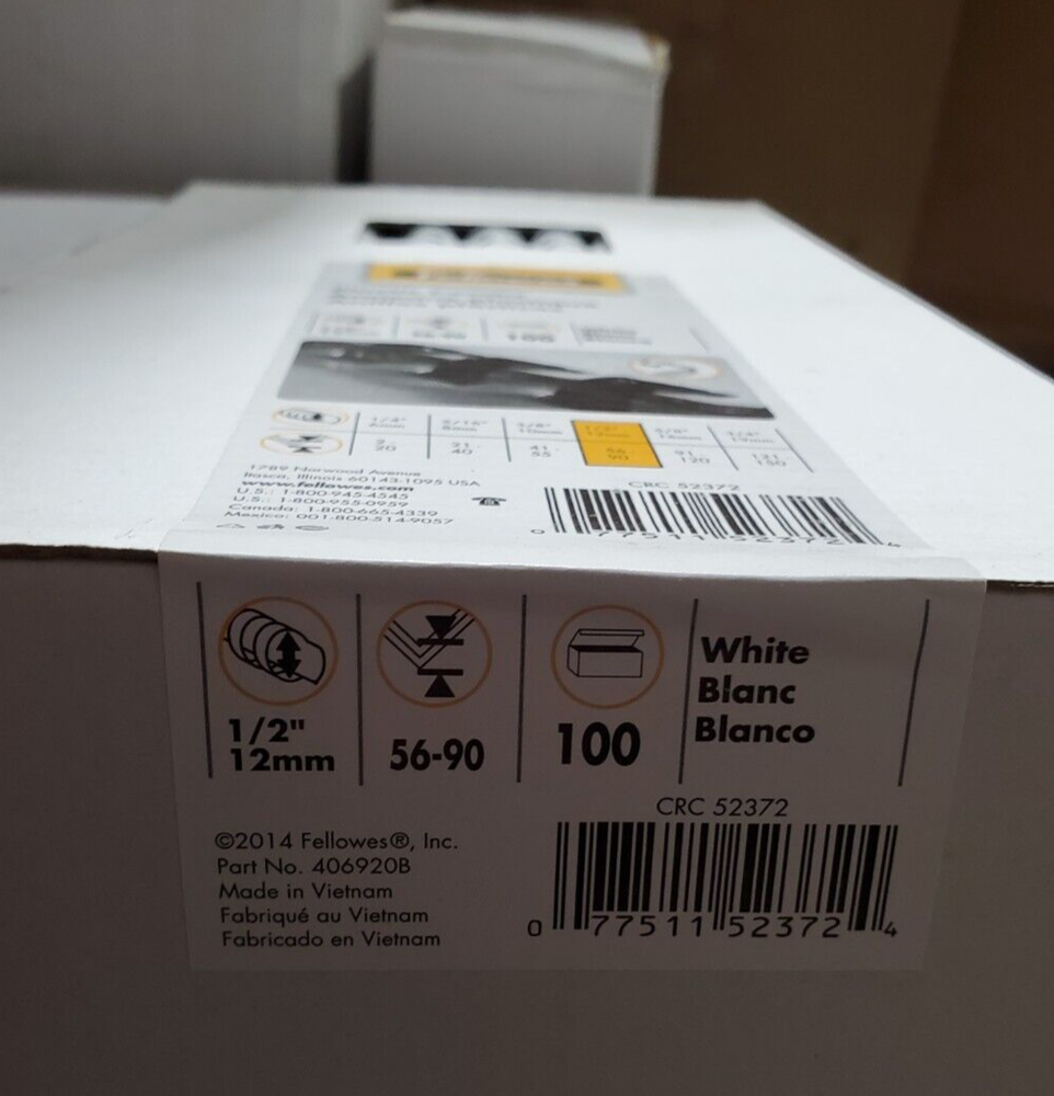 *100 PACK* Fellows 1/2"-12mm Plastic Combs 90 Sheet Capacity | White