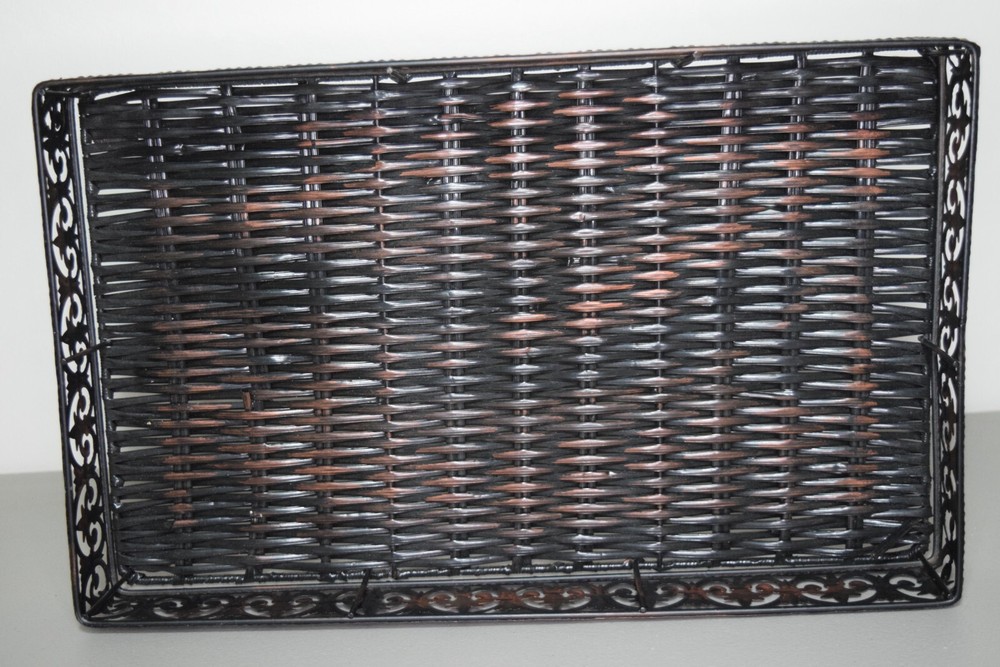 Wicker And Metal Serving Tray Fleur de Li Pattern