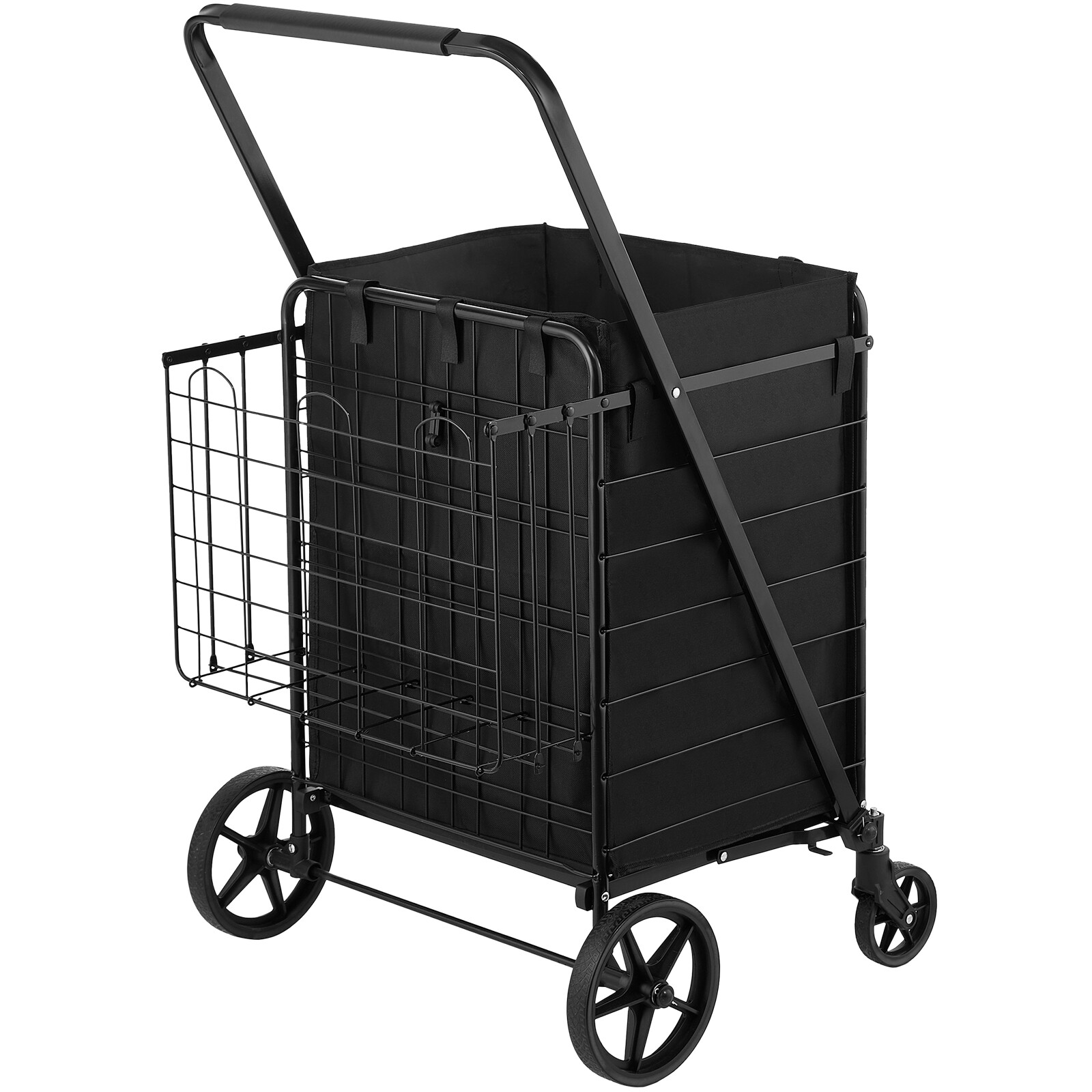 Folding Shopping Cart Rolling Grocery Cart with Double Baskets 330 LBS Shop