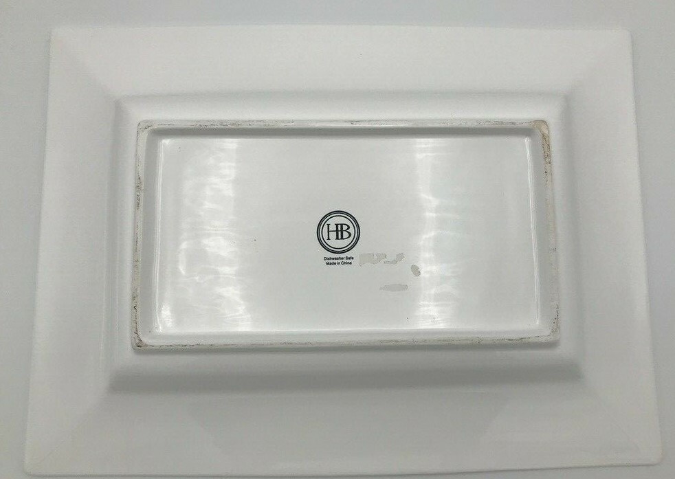 HB White Porcelain Platter Modern Sleek Rectangular Shape approx. 6" x 12" x 2"