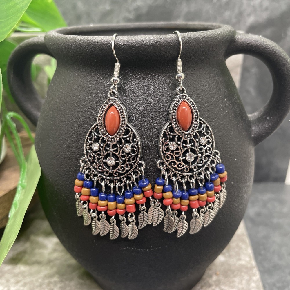 2.75” Silver-tone Boho Retro Earring Set Drop Dangle New Free Ship B6347