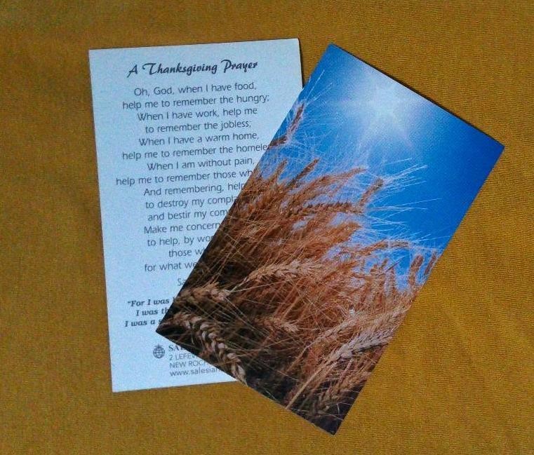 Holy Card Thanksgiving Prayer (food, home etc) Matthew 25:35, new old card Wheat