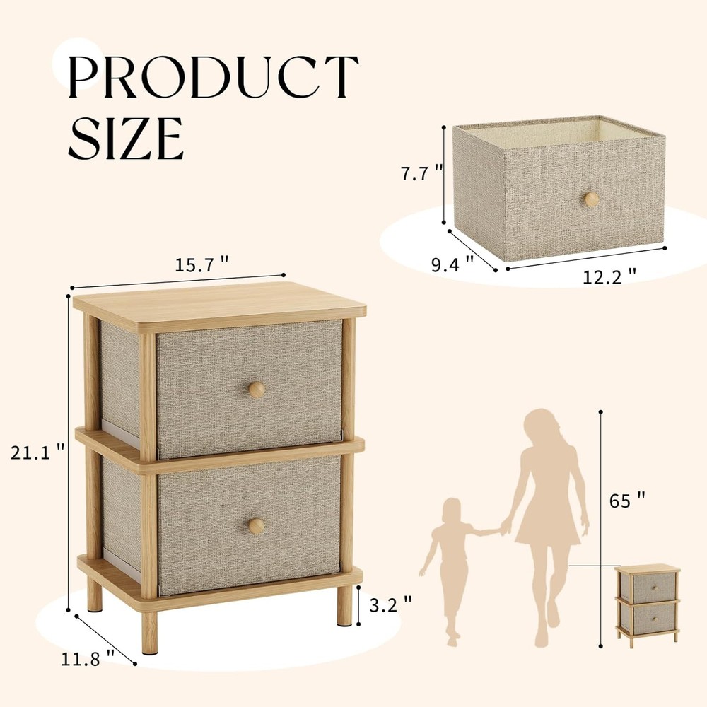 Nightstand W/ 2 Storage Drawers Boho Side Table W/ Solid Wood Legs End Table