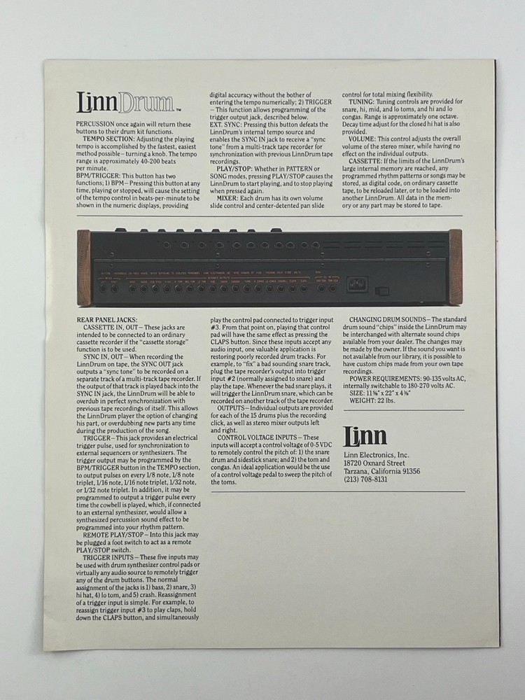Linn Drum Machine Promo Flyer + Demonstration Record Flexi Disc 7"