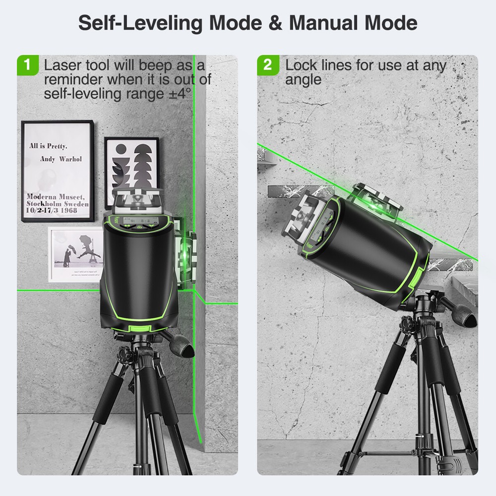 HUEPAR LCD Display Cross Line Laser Level Green Beam Bluetooth Remote Control