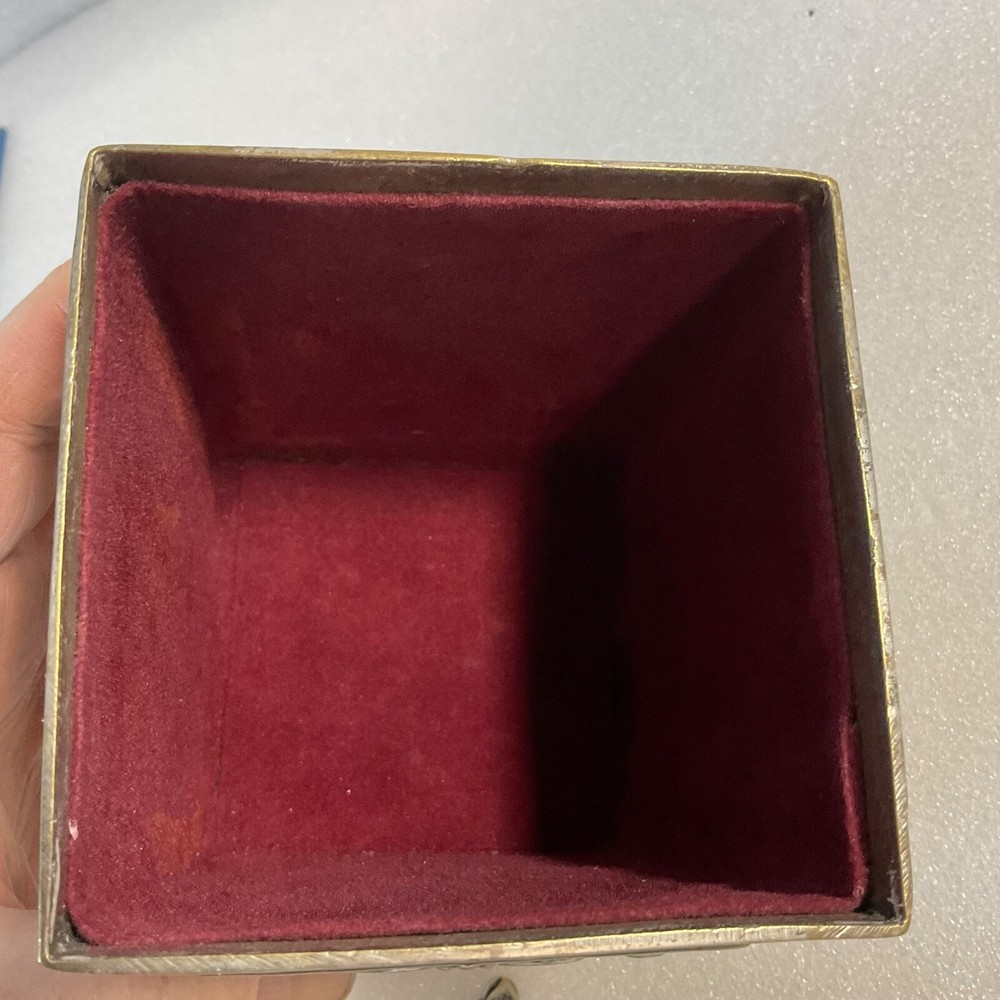 India Silver Plated Red Felt Lined 7.5" Tall Decorative Lined Trinket Box